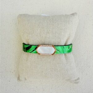 *Bracelet Charm Set* KEEP COLLECTIVE Retired Green Palm Band MOP Geo Bar